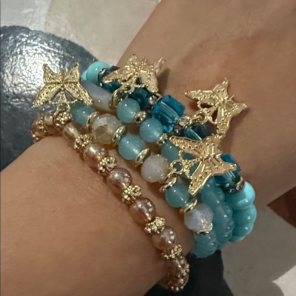 Elegant Gold and Blue Butterfly Charm Bracelet Set